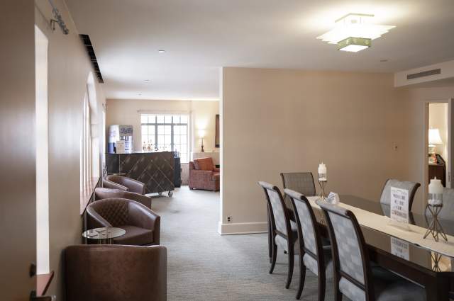 Club Coronado Interior Entrance Table and Window Seating