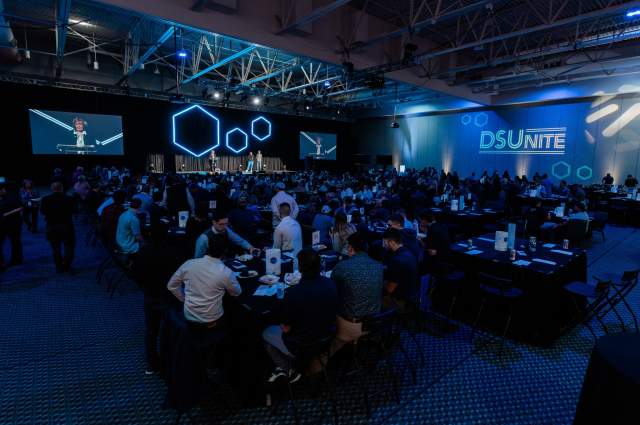 DS Unite Fundraising Event with Themed Lighting Accents and Blue Uplights