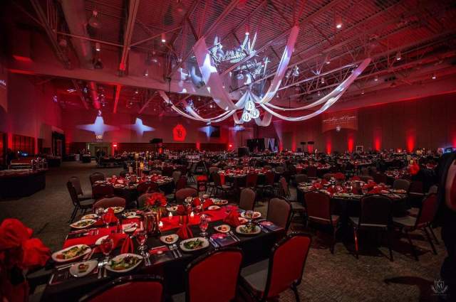 Grand Ballroom with Ceiling Drapery and Reception Tables
