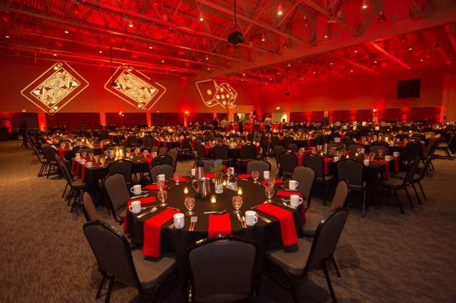 Grand Ballroom Decorated with Lighting Washes for a Company Casino Night
