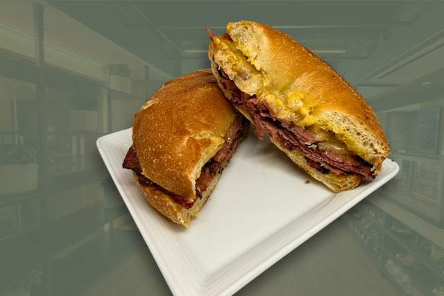 pastrami sandwich on a bagel