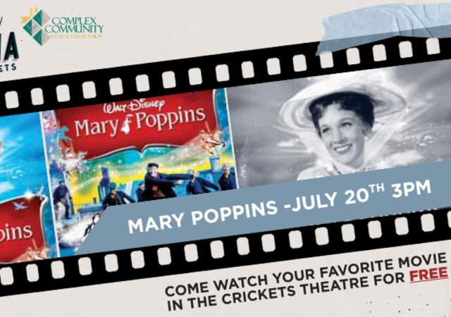Sunday Cinema at the Crickets: Mary Poppins, July 20th, 3PM at The Buddy Holly Hall - Crickets Theater