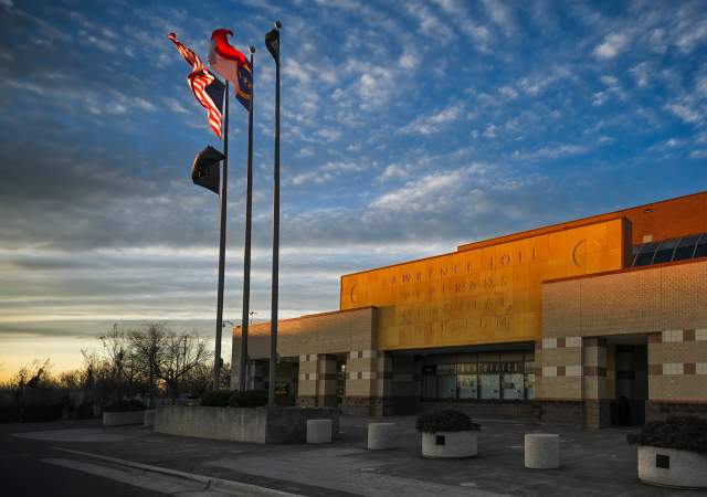 Exterior of Lawrence Joel Veterans Memorial Coliseum in Winston-Salem, NC