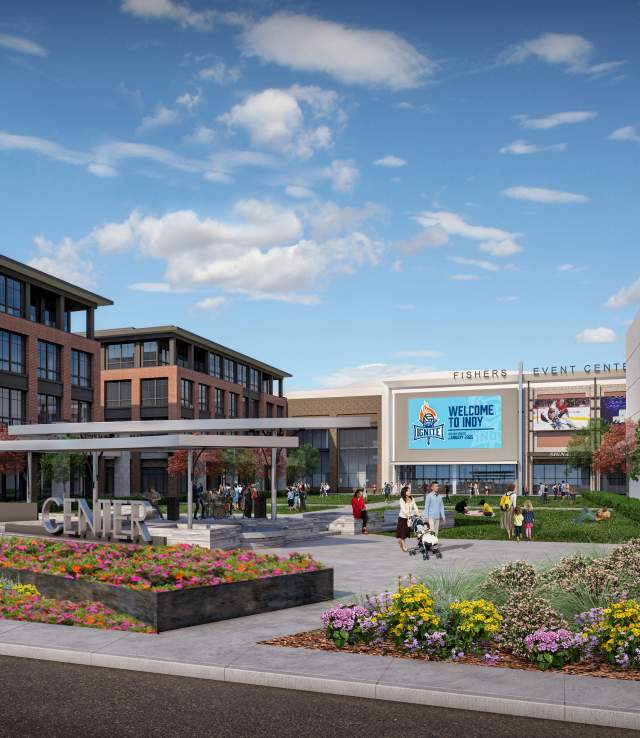 Exterior Green Space and Main Entrance Rendering