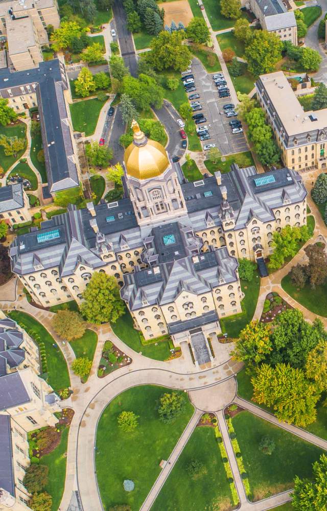 An aerial shot of the University of Notre Dame