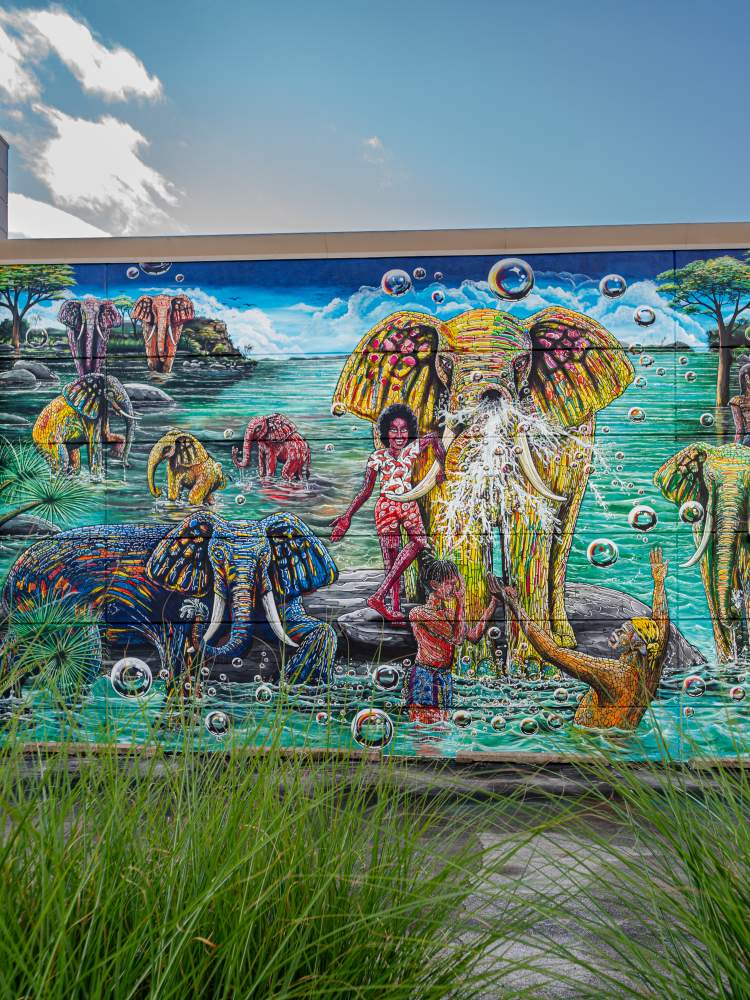 ArtPrize 2023 - Raining Wisdom by Abdoulaye Conde (elephant mural). Photography by Nick Irwin.