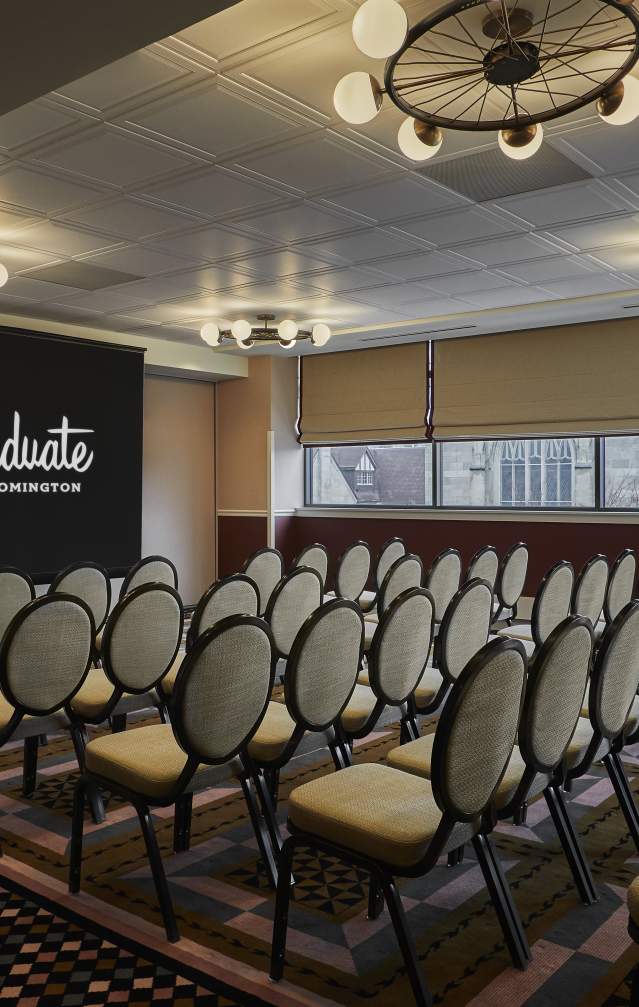 Professional event set-up in a meeting room at the Graduate Bloomington Hotel