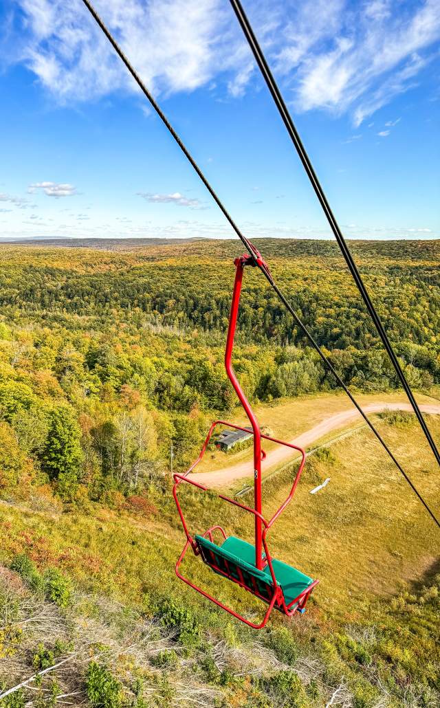 A chairlift at Copper Peak during fall color in the Upper Peninsula of Michigan