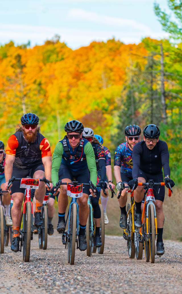 Gravel bike riders during fall color in the Upper Peninsula
