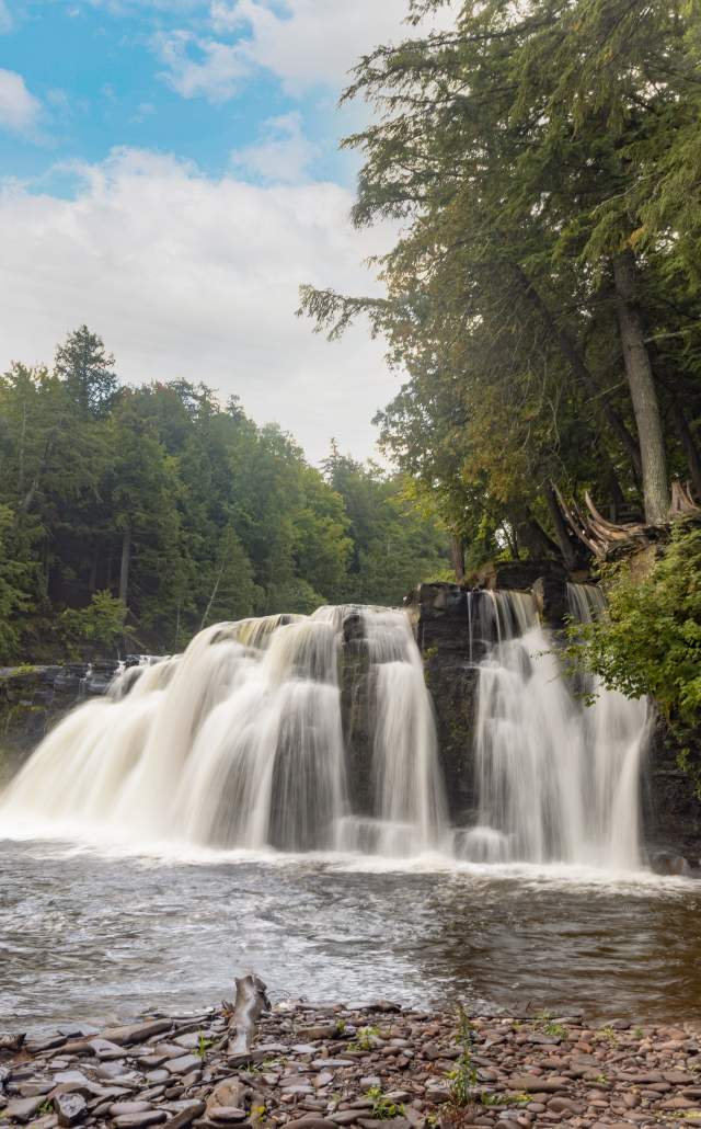 Manabezho Falls, located in the Upper Peninsula of Michigan.