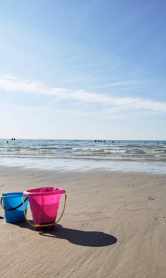 Two buckets at Mayflower Beach on Cape Cod