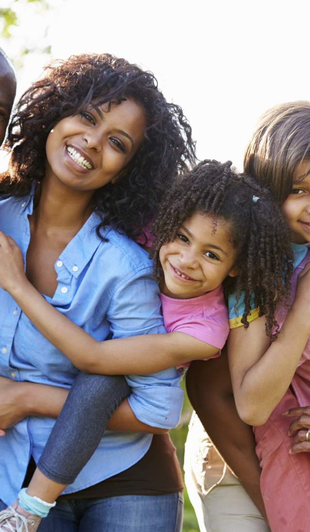 Family reunion, mom and dad with adult children and grandchildren
