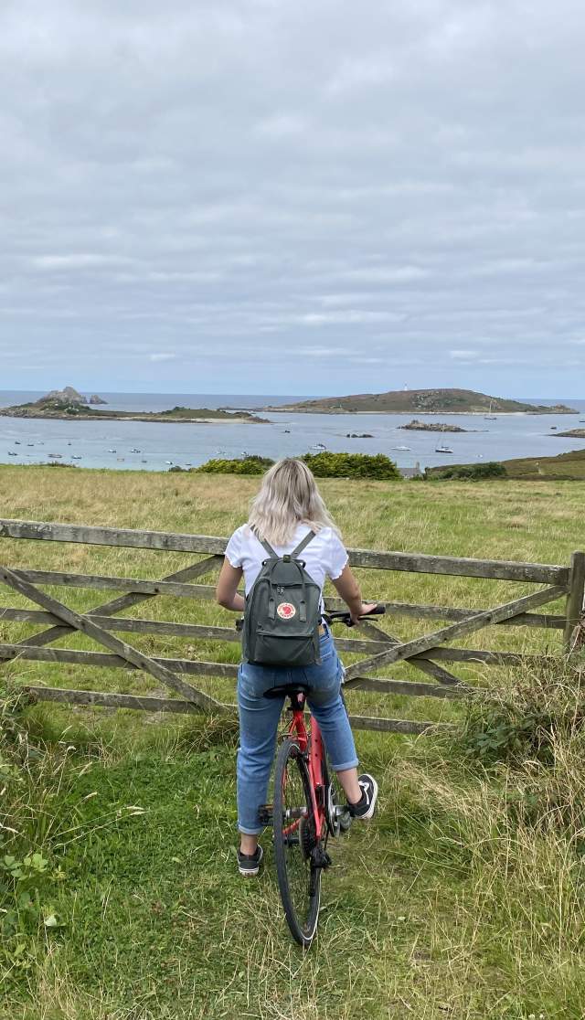 Girl looking at the views on her bike