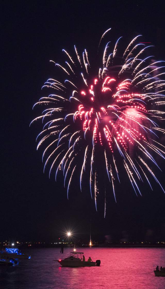 Fireworks over the Cape Fear River at NC 4th of July Festival in Southport