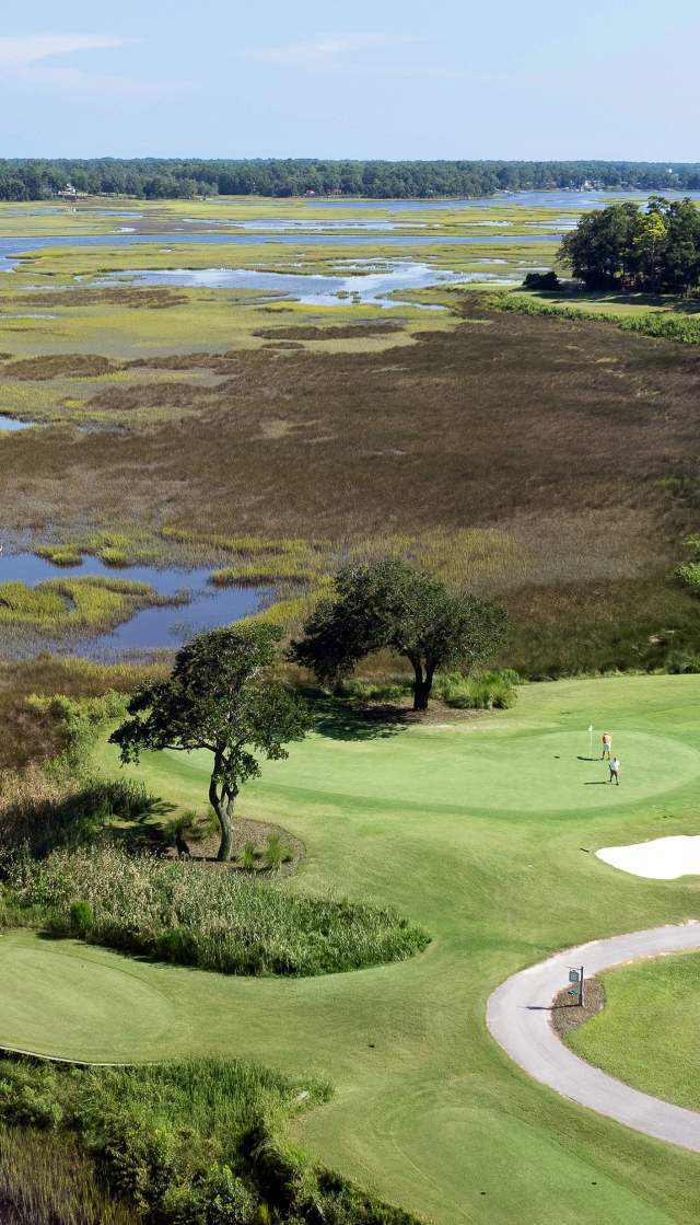 an aerial view of River's Edge Golf Club in Shallotte, NC