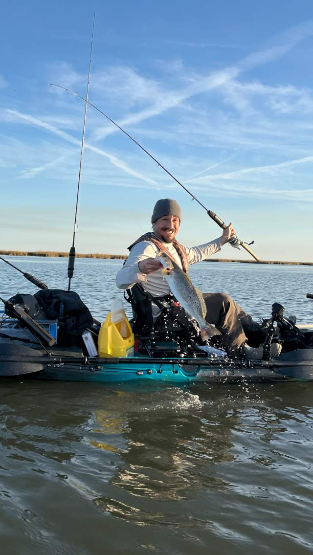 Forrest Green fishes for Speckled Trout in Lake Pontchartrain.