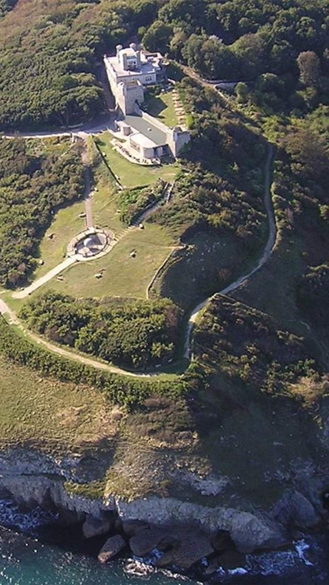 Aerial shot of Durlston Country Park and the coast