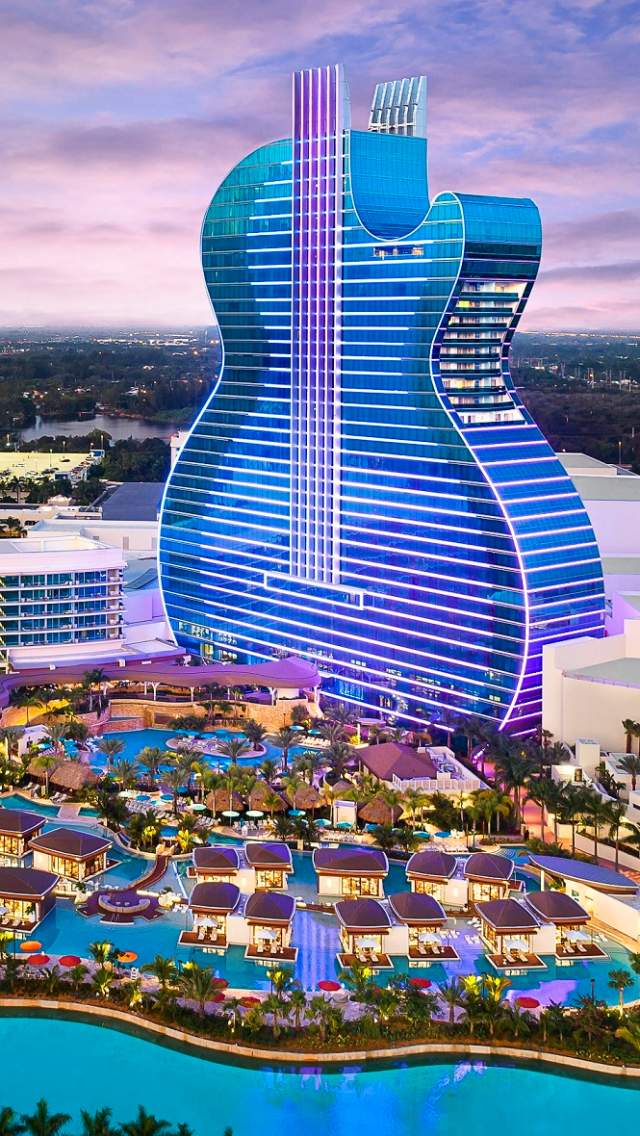 Guitar Hotel at Seminole Hard Rock Hotel & Casino and lagoon