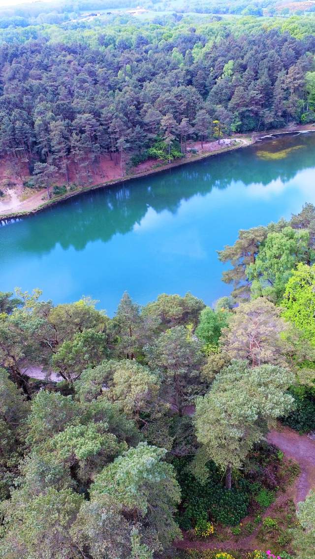 Aerial view of the Blue Pool in Dorset credit DroneMagic