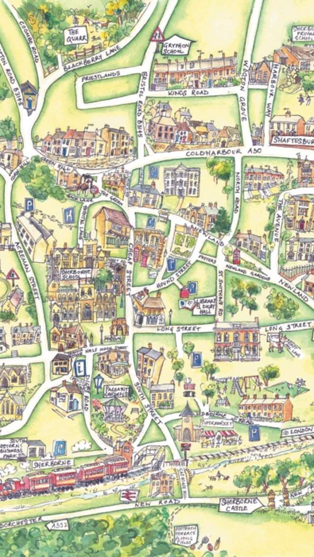 Pictorial map of Sherborne courtesy of Kate Chidley