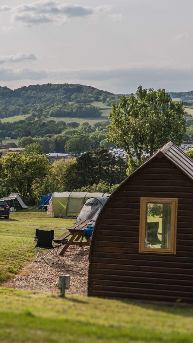 Glamping pods and campsite at Newlands Holiday Park in Dorset