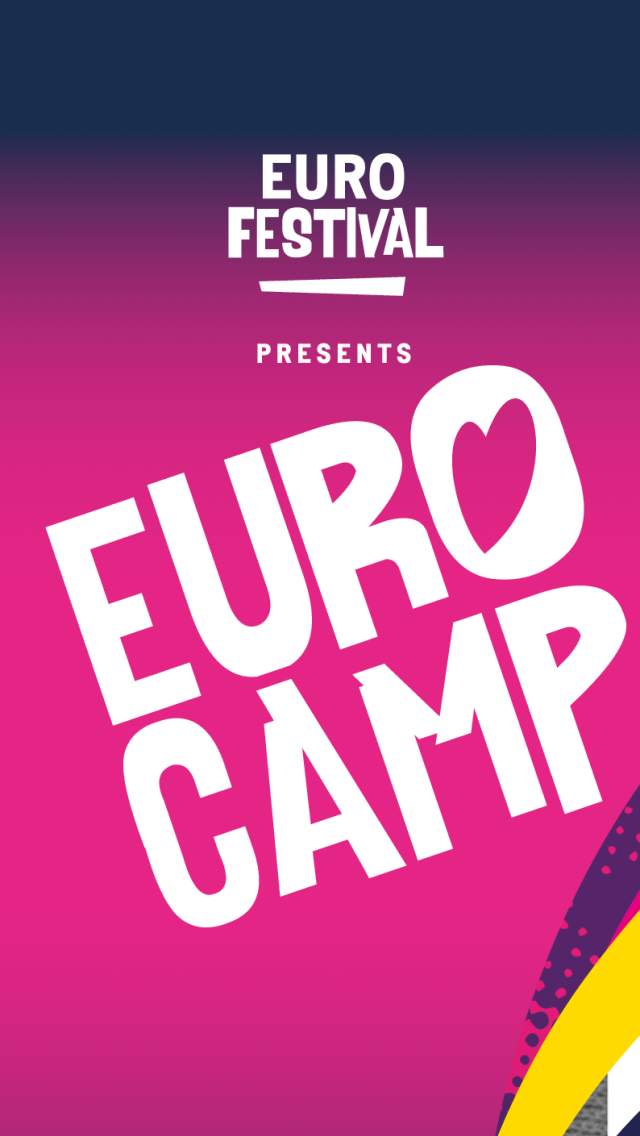 EuroCamp part of EuroFestival. Official festival artwork on a pink background.
