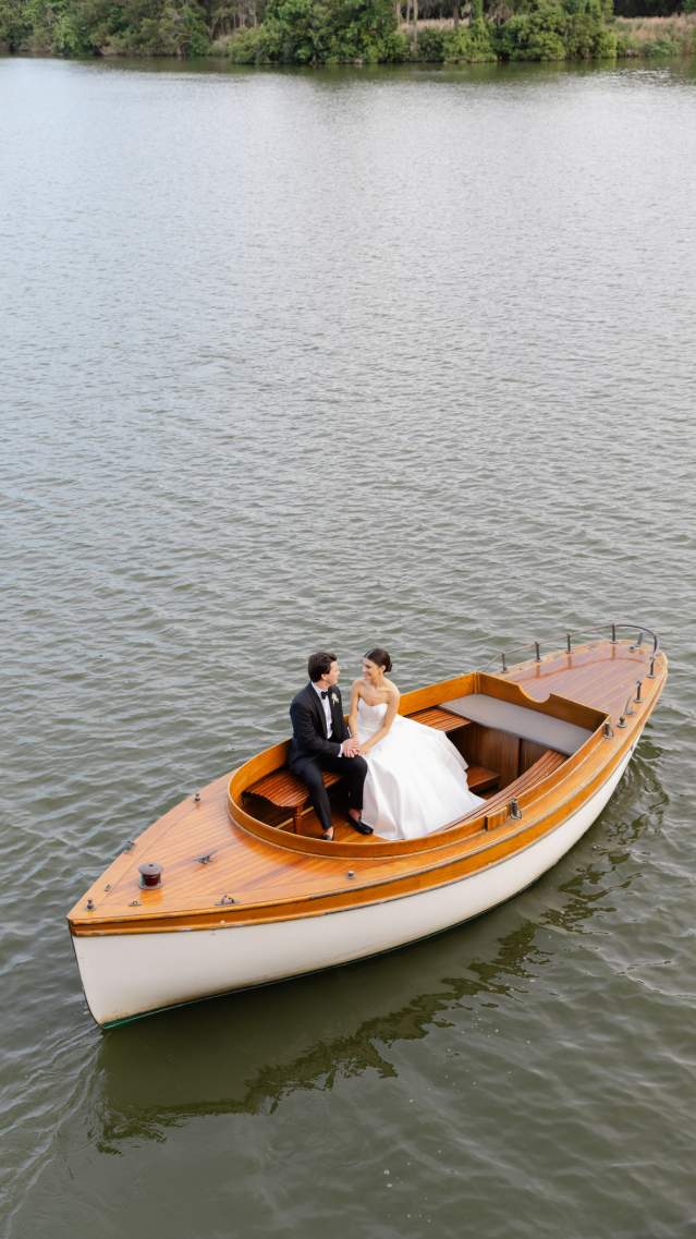Couple after wedding on a boat
