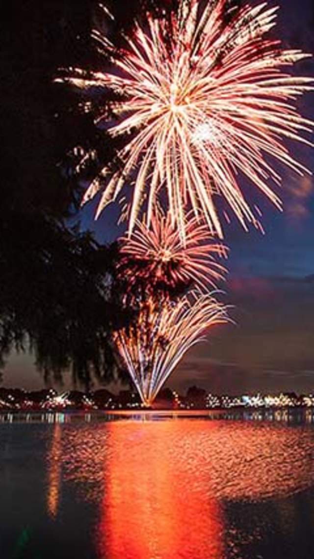 Fireworks over lake