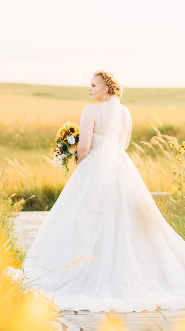 Bride pictured at a Flint Hills scenic overlook