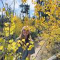 Aly enjoying the leaves in Curt Gowdy State Park.
