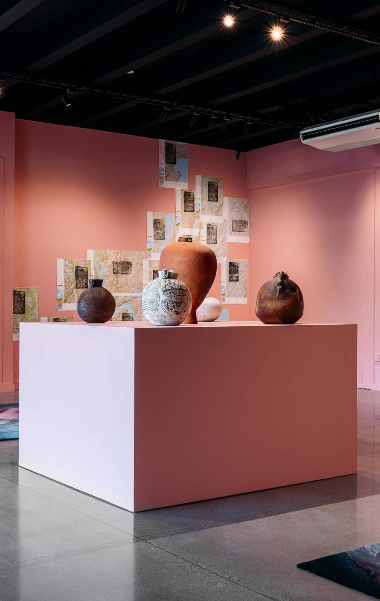 A room of artwork at local art gallery Te Atamira