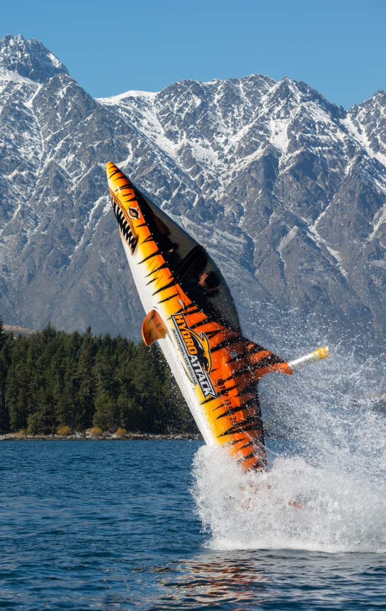 Hydro Attack leaping out of the water in Queenstown