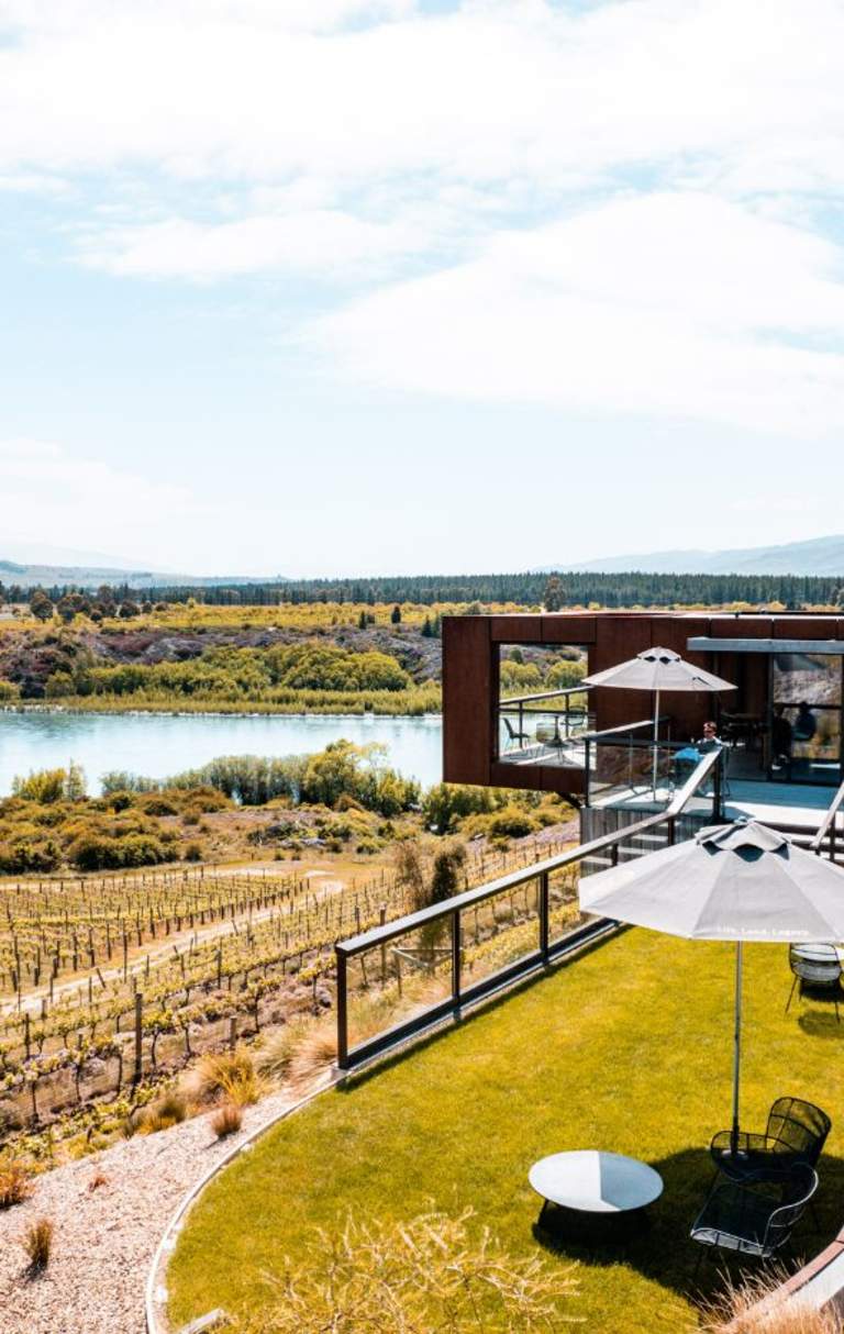 View overlooking vineyards at Te Kano winery, Bannockburn