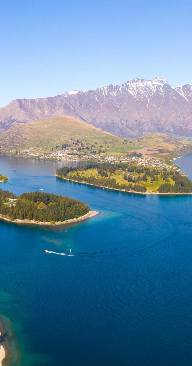Aerial view of Queenstown in Spring