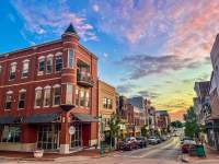 downtown at sunset