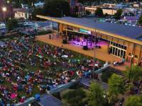 aerial shot of a crowd at an outdoor concert venue