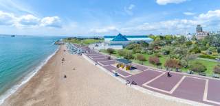 Aerial photograph showing Southsea Seafront and beach, credit Shaun Roster