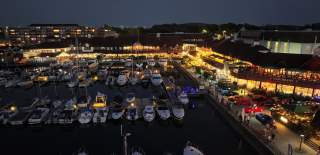 A photograph showing the Port Solent Marina by night
