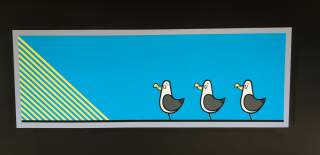 Photograph of a piece by Portsmouth artist Fark, showing his signature seagulls