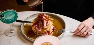 Pancakes with bacon and syrup at Maple Lounge in Cleeve - credit TOUTS