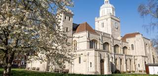 Photograph showing a brightly lit Portsmouth Cathedral during daytime