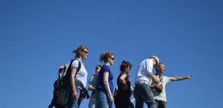 A group of tourists on a guided walk