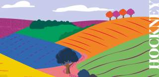 A graphic of a colourful hilly landscape