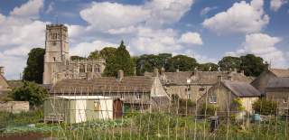 View across the allotments to Northleach Church