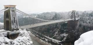 A view of the Clifton Suspension Bridge in West Bristol covered in snow, looking towards the Abbots Leigh area - credit Angharad Paull