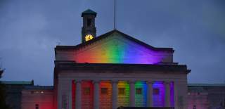 Rainbow light projection on O2 Guildhall Southampton
