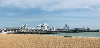 Photograph of Southsea Beach with South Parade Pier in the background