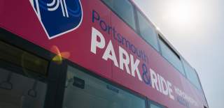 Photograph showing a double decker bus with the Portsmouth Park & Ride livery