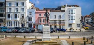 Photograph showing the statue of Admiral Lord Nelson in Old Portsmouth's Grand Parade