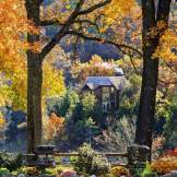Cabin at Big Cedar Lodge surrounded by autumn foliage near Branson, MO